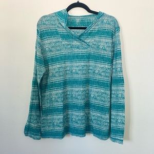 Title Nine Teal Striped Patterned Long Sleeve Hoodie Lightweight Pullover